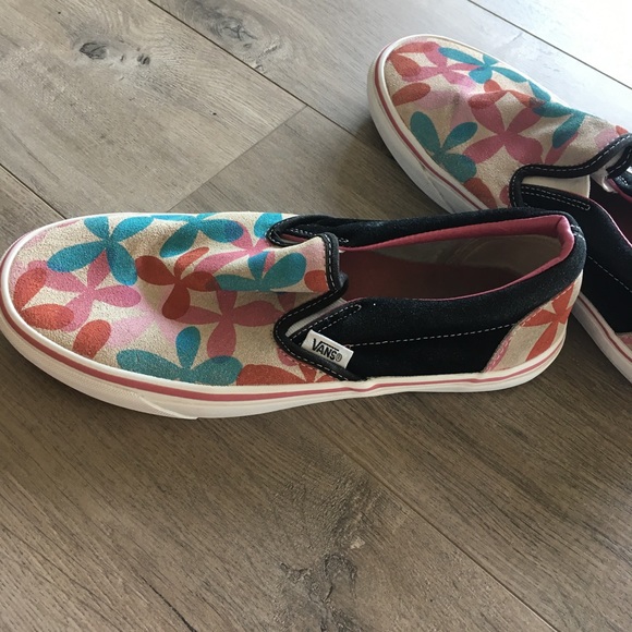 Vans Shoes - Vans suede leather flower slip-on